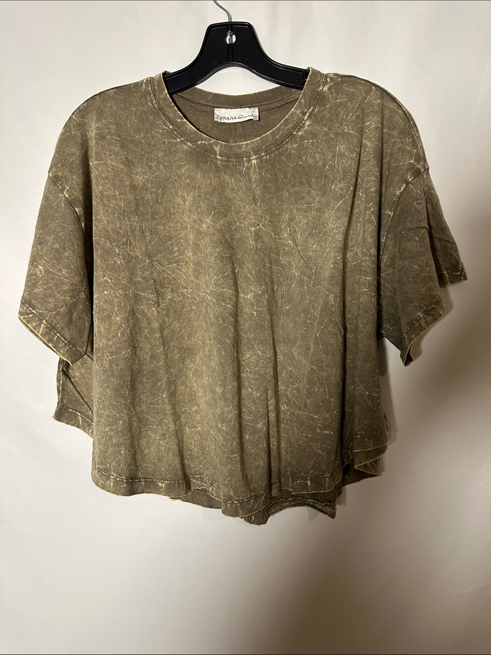 Zenana Outfitters Olive Mineral-Wash Boxy Crop Tee